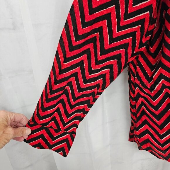 Lauren Ralph Lauren Red Black Chevron Gauzy Tribal Peasant Blouse 3X - Picture 3 of 13